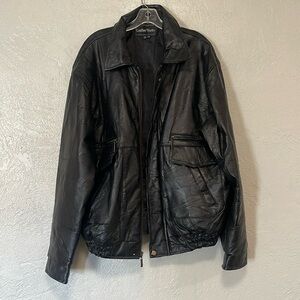 Vintage Black Men's Patchwork Leather Bomber Jacket size 3X
